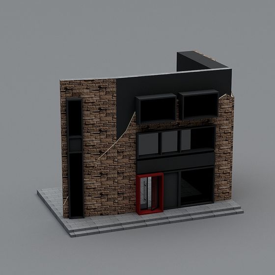 Urban Corner Low-Poly Building 3D model