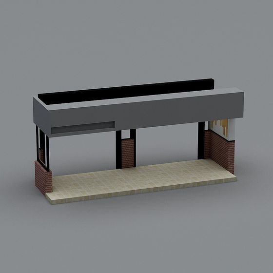 Urban Bus Stop 3D Model in Low-Poly Style