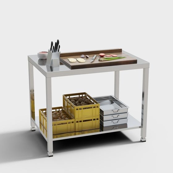 Stylish Stainless Steel Workbench 3D model for Modern Kitchens