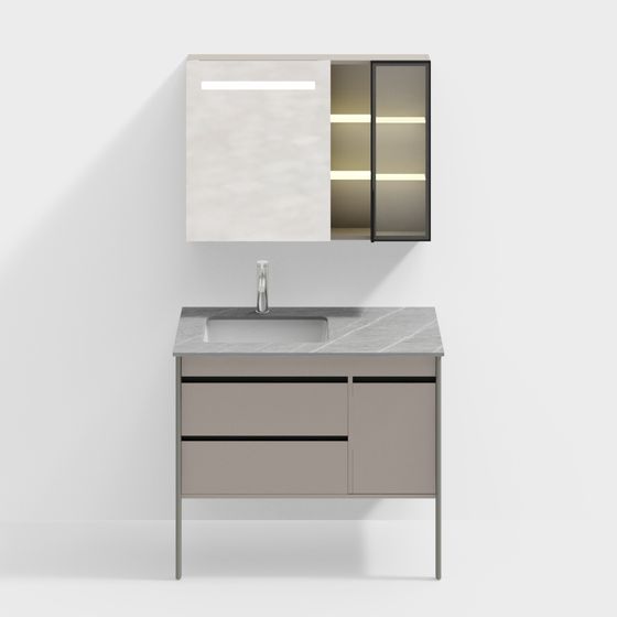 Elegant Minimalist Bathroom Cabinet 3D model for Modern Spaces