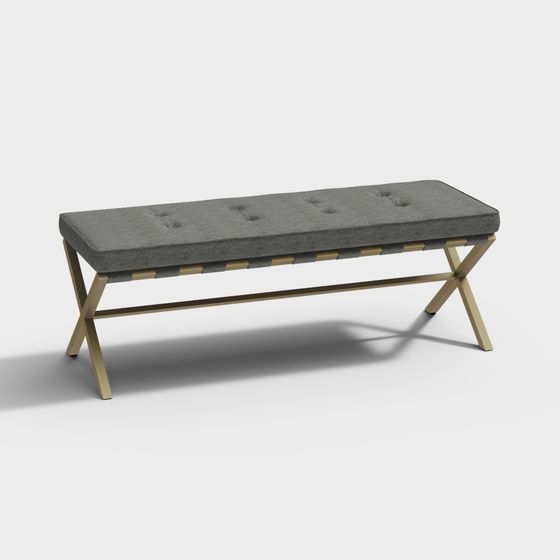 X-Leg Long Bench 3D Model with Unique Design