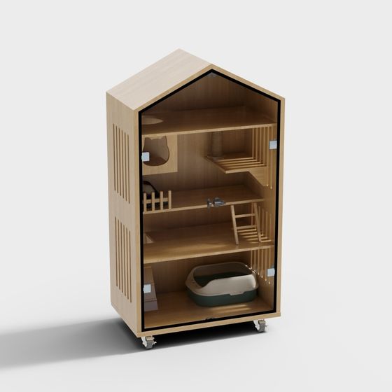 Charming Low-Poly Cat House 3D model for Pet Lovers