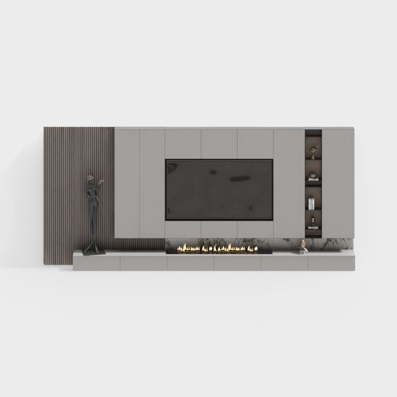 Elegant Gray TV Wall 3D model for Modern Interiors