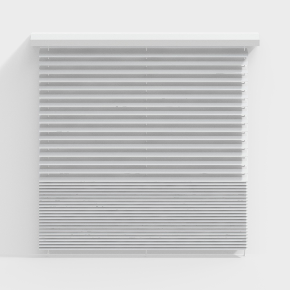 Modern white horizontal window blinds with adjustable slats for light control on white background