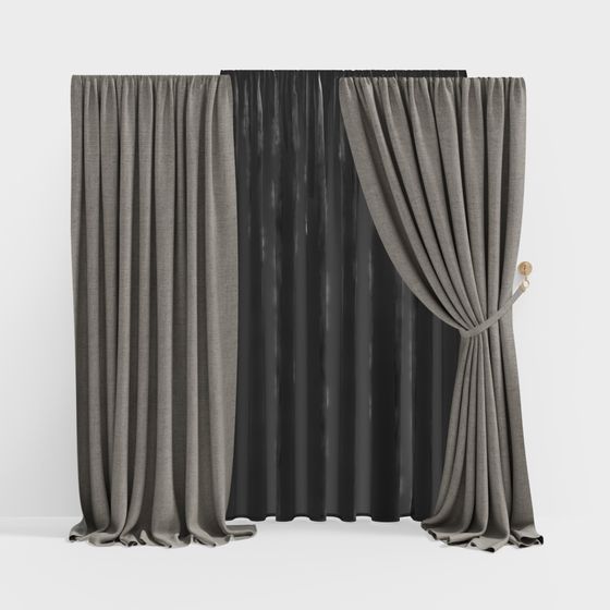 Elegant Gray and Black Curtain 3D Model