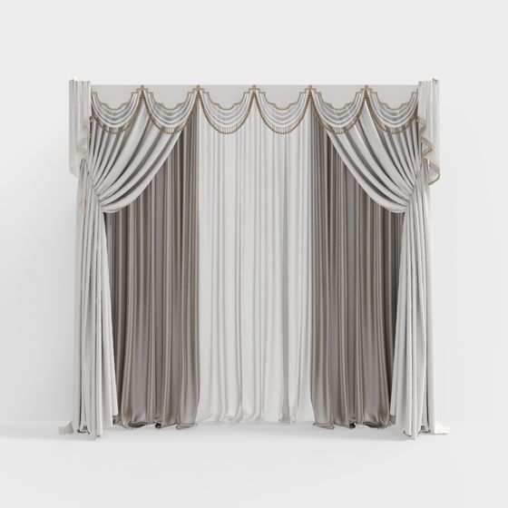 Elegant Curtain Set 3D model for Opulent Interiors