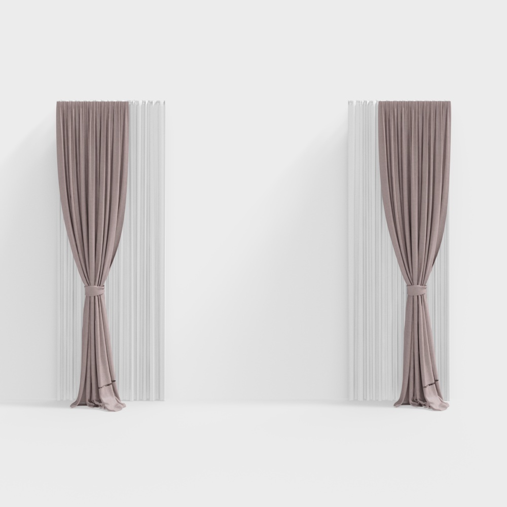 Elegant Soft Curtain 3D Model – Light Gray Fabric
