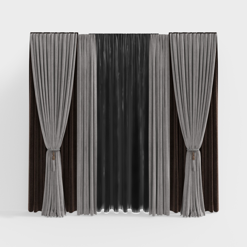 Elegant Velvet Drapes 3D model