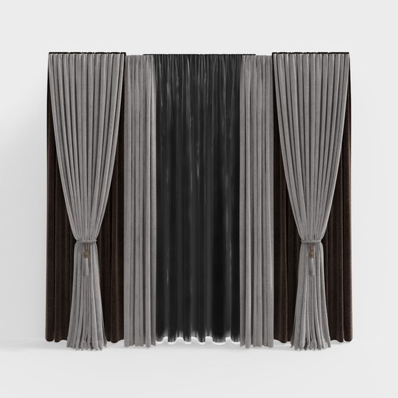 Elegant Velvet Drapes 3D model