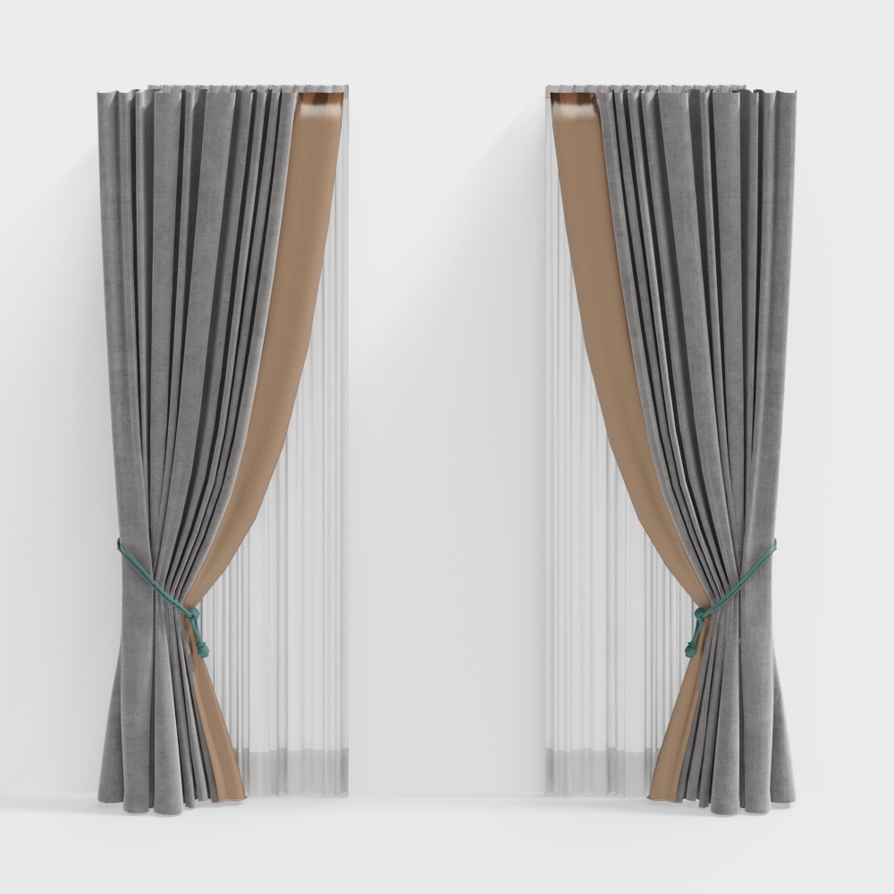 Elegant Gray and Beige Curtain 3D model