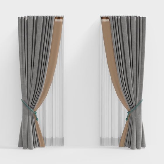 Stylish Gray and Beige Curtain 3D model for Interiors