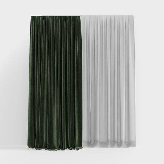 Elegant Velvet and Sheer Curtain 3D Models
