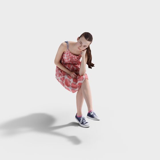 Charming Low-Poly Young Girl 3D Model