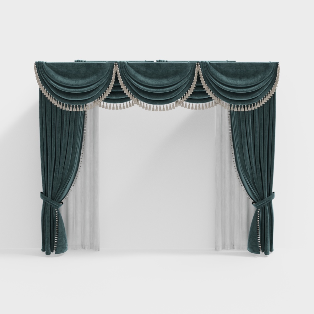 Elegant Velvet Drapes 3D model