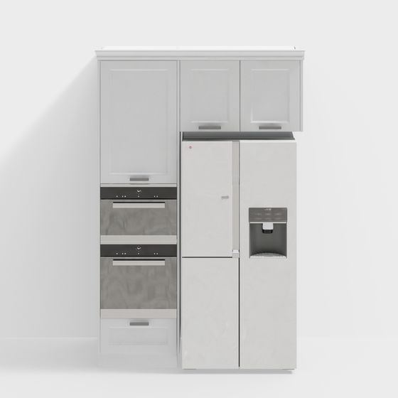 Cabinet with Refrigerator 3D Model in Gray