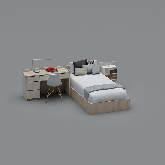 Elegant Low-Poly Bed 3D Model for Modern Bedrooms