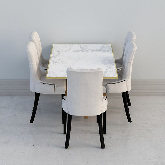 Elegant Marble Dining Table and Chairs 3D model