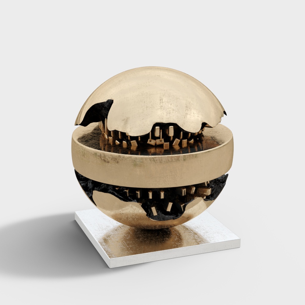 Cracked Golden Sphere 3D Model – Low-Poly Luxury Element