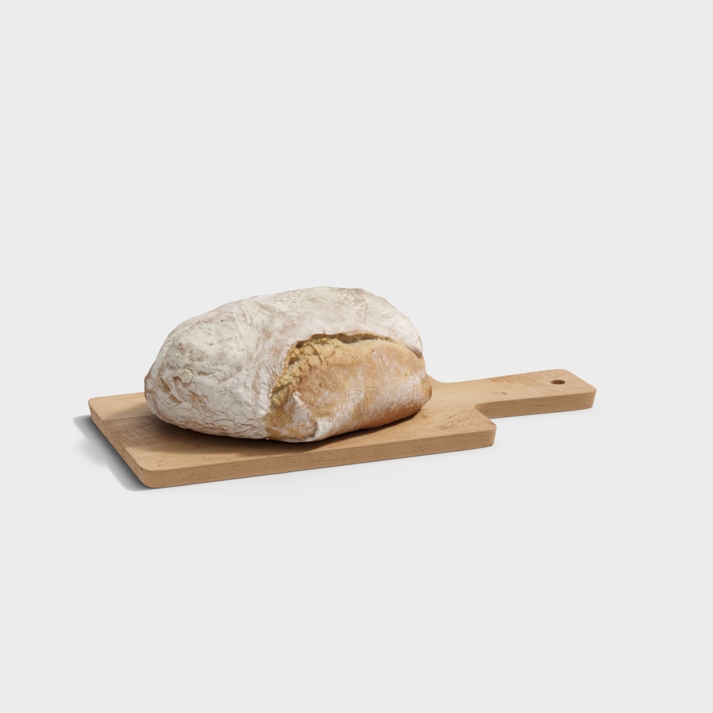 Low-Poly Bread and Cutting Board 3D Model