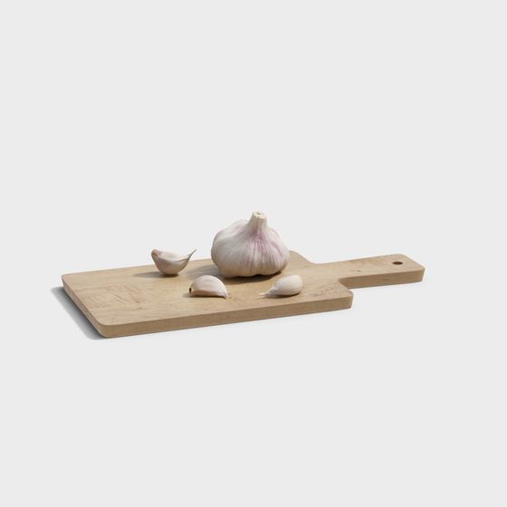 Garlic and Cutting Board 3D model