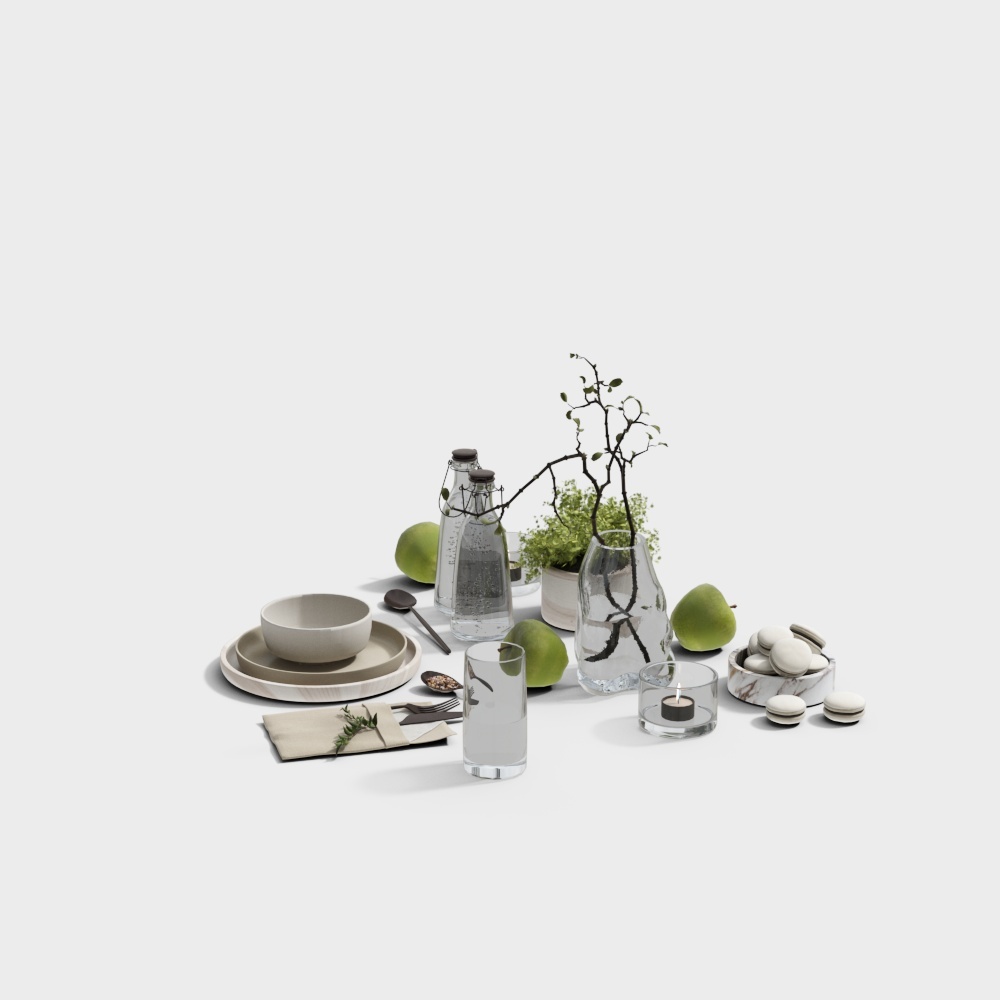 Stunning Natural Dining Table Setup 3D model