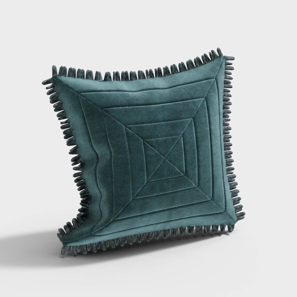 Velvet Cushion 3D Model – Peacock Blue Fabric Design