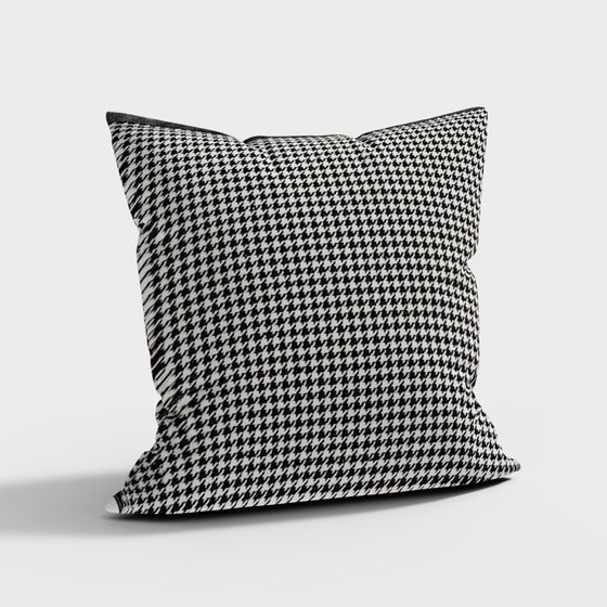 Stylish Black and White Checkered Pillow 3D model for Interiors