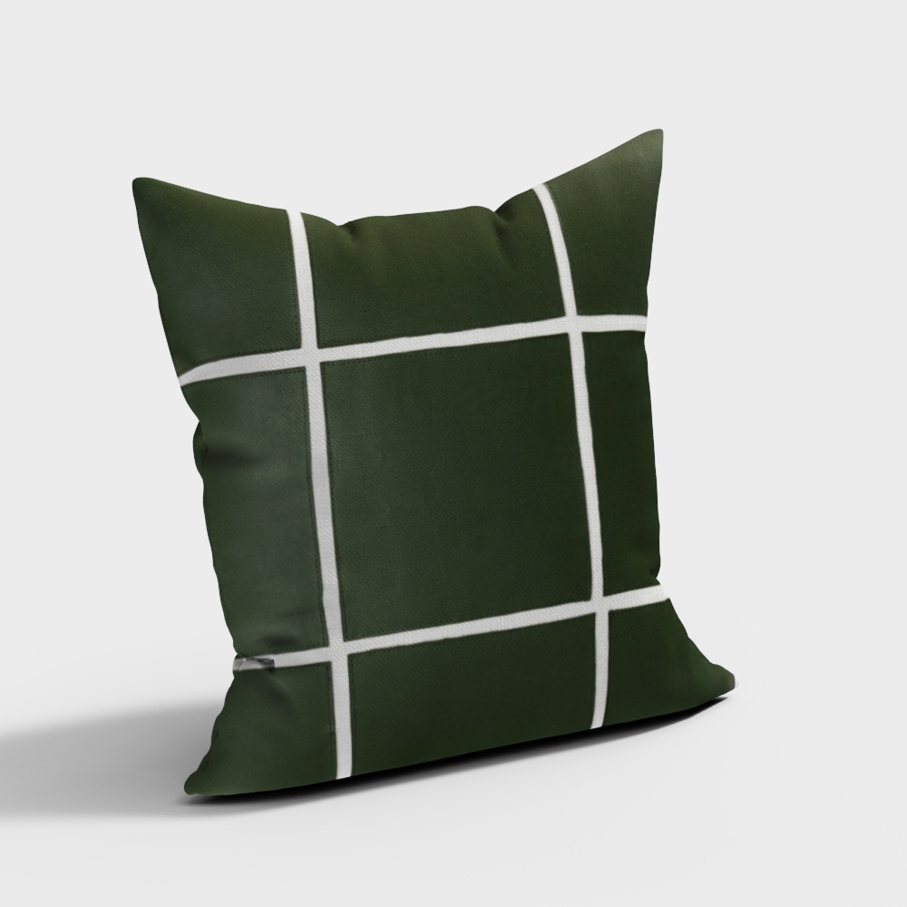 Plaid Cushion 3D Model – Deep Green Textile Design