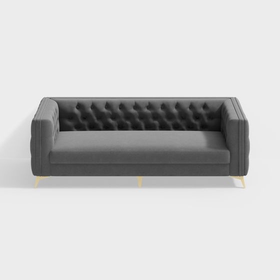 Elegant Gray Velvet Sofa 3D model