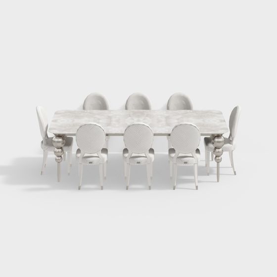 Elegant Marble Dining Table and Chairs Set 3D model