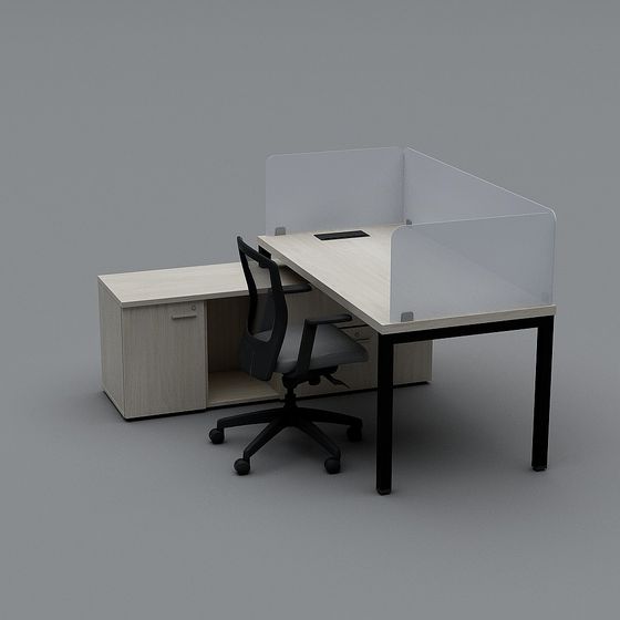 Modern Low-Polygon Office Desk and Chair 3D model