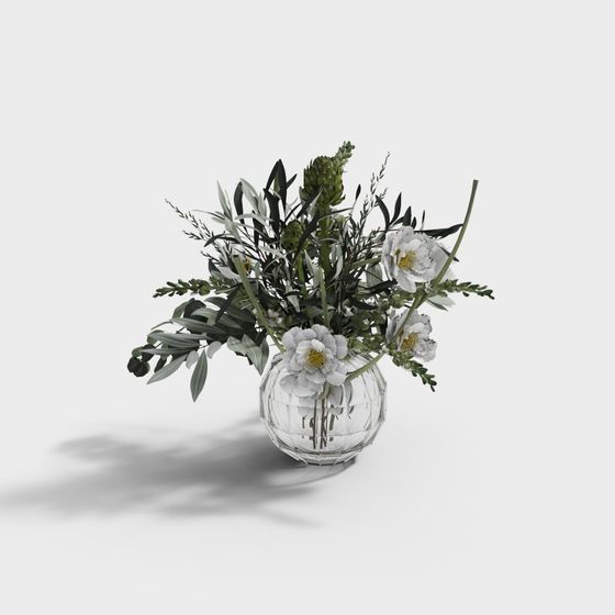 Spring Bouquet in Glass Vase 3D model