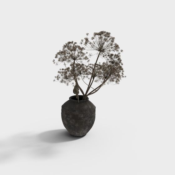 Unique 3D Model of Withered Umbrella Grass in Pot
