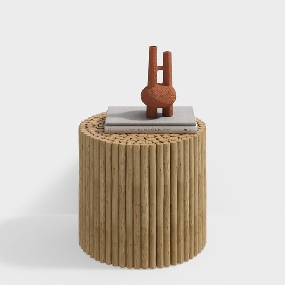 Elegant Wooden Stool with Ceramic Accent 3D model