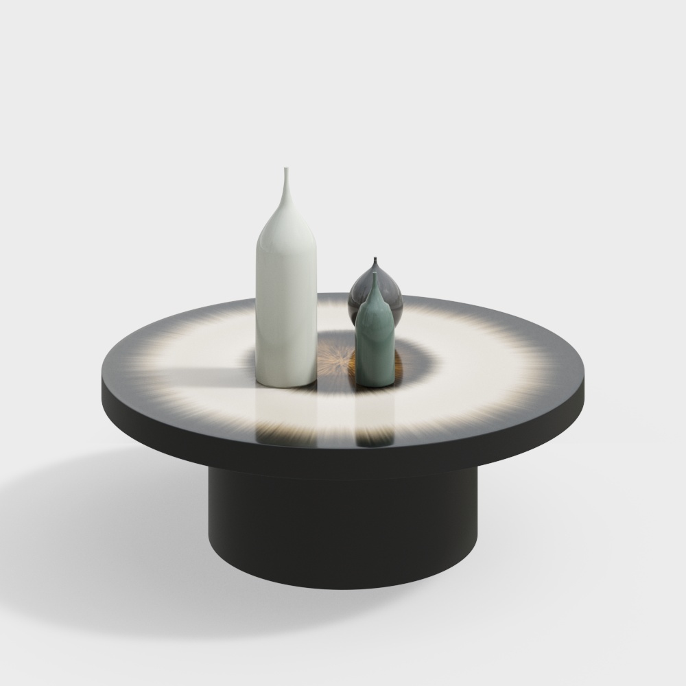 Minimalist Round Table and Art Vase Set – Low-Poly Design