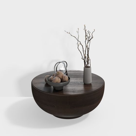 Low-Poly Round Table and Decorative Set 3D model