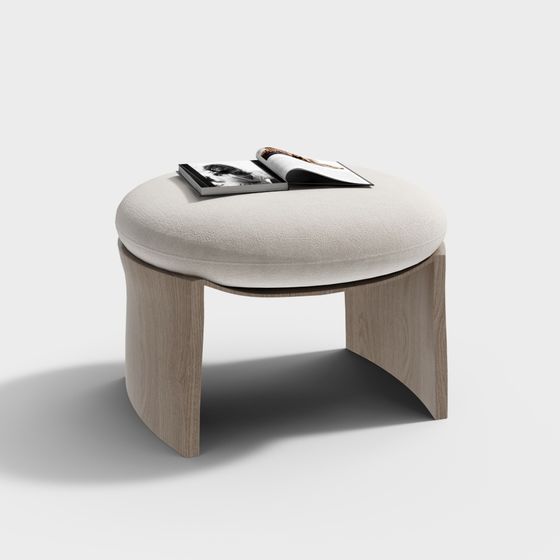 Chic Wabi-Sabi Cotton and Linen Leisure Stool 3D Model