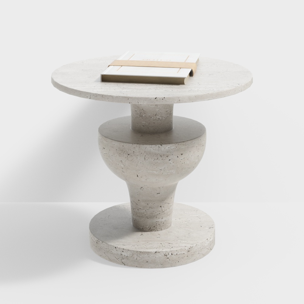 Modern Low-Polygon Round Table 3D Model – Concrete & Marble