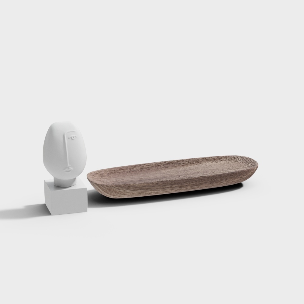 Minimalist Artistic 3D Model with Wood and White Sculpture