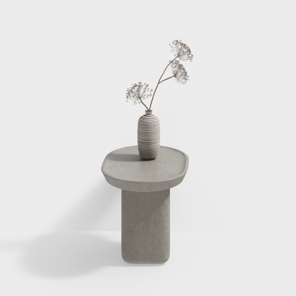 Concrete Side Table and Ceramic Vase Set 3D model