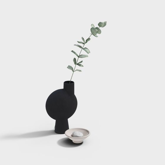 Minimalist Vase with Green Plant Low-Poly 3D Model