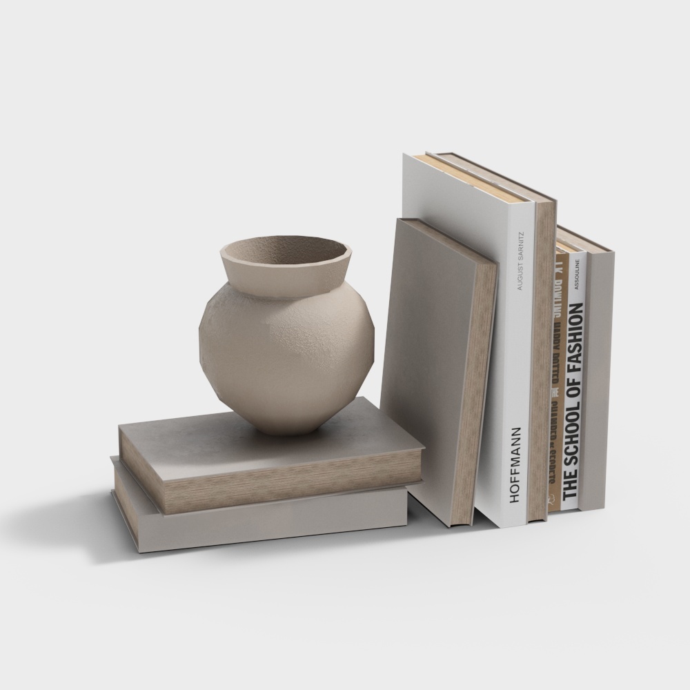 Elegant Bookshelf and Vase Combination 3D model