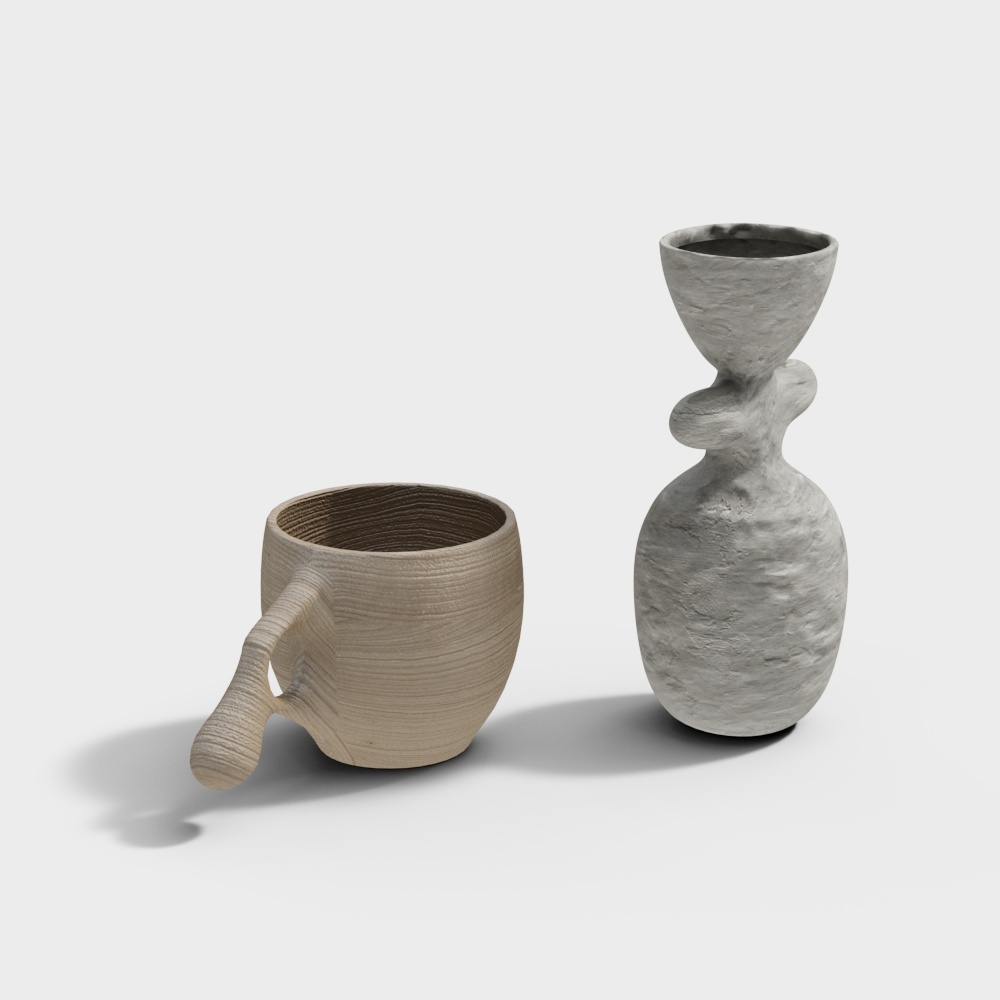 Natural Fusion 3D Model: Wooden Cup & Concrete Vase