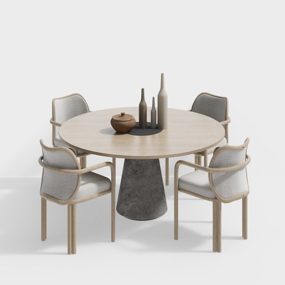 Modern Minimalist Dining Table and Chair Set 3D Model