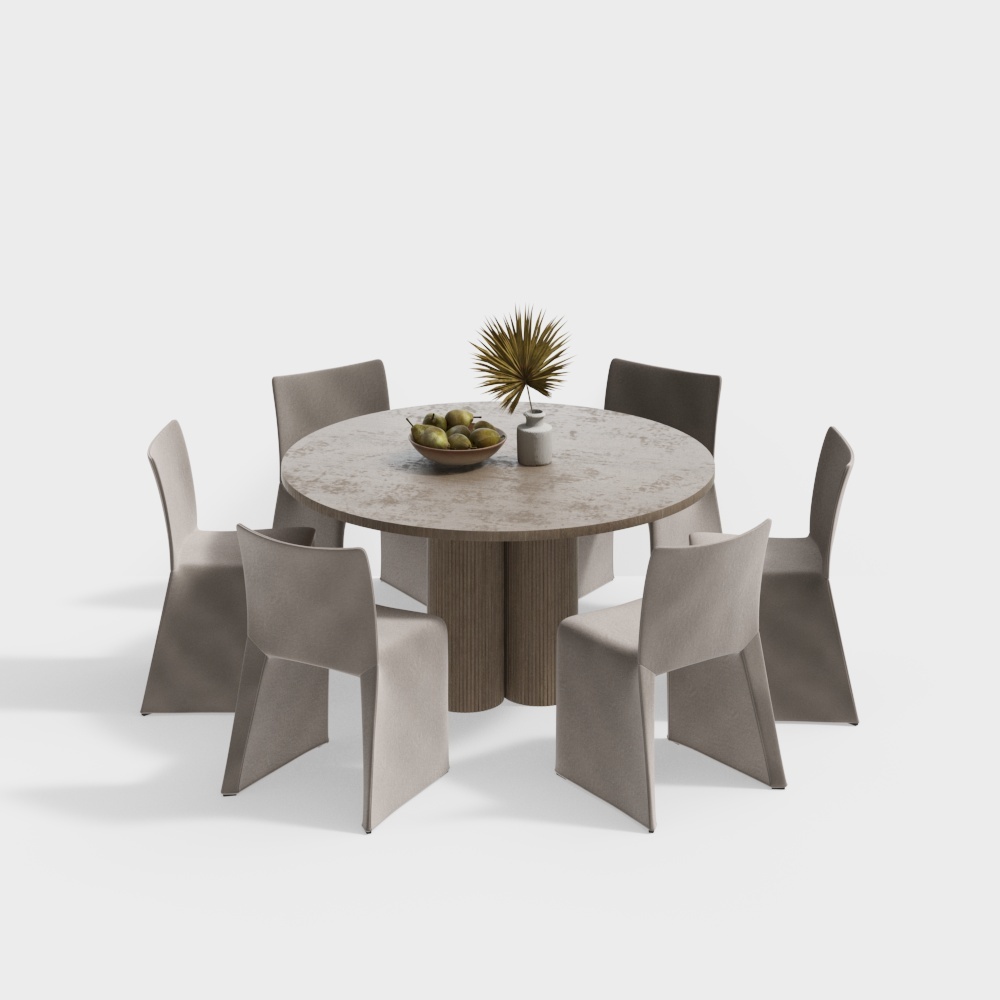 Round Table and Six Chairs Set 3D model
