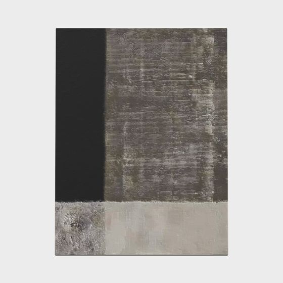 Modern abstract art print with black grey and white textured blocks on white background