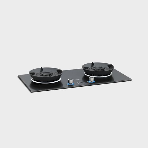 Elegant Black Double Burner Stove 3D model for Modern Kitchens