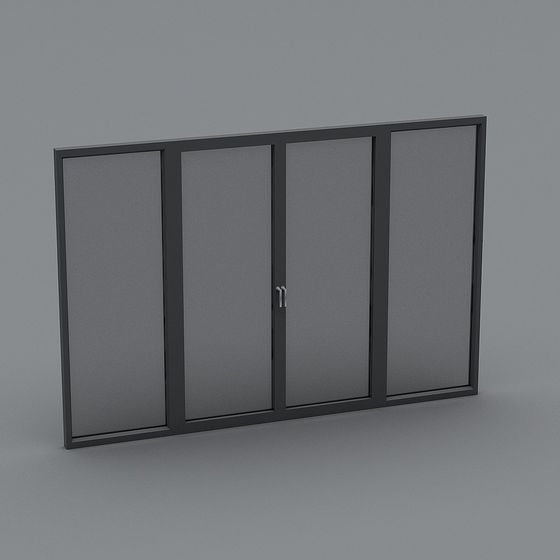 Low-Polygon Modern Glass Door 3D model