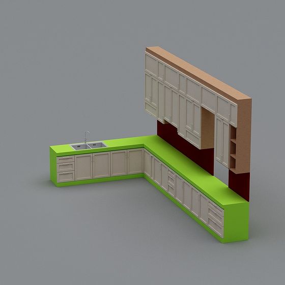 Stylish Low-Poly Kitchen Cabinet 3D model