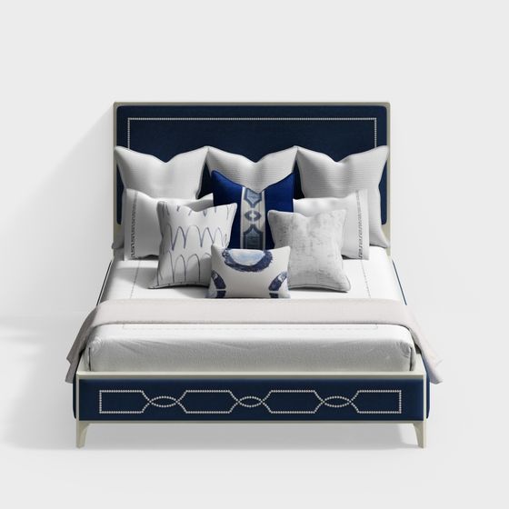 Navy Blue Elegance 3D model Bed for Modern Spaces